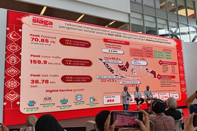 Vice President Global Network Operations, Juanita Erawati menjelaskan trafik payload RAFI 2026 dalam Press Conference Telkomsel Siaga RAFI 2026 di Telkomsel Smart Office, Jakarta Selatan, Rabu (25/2/2026)..
