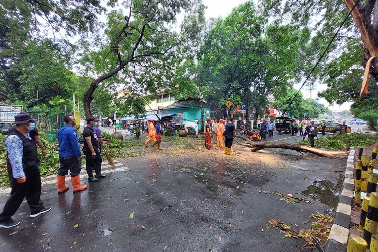 Suasana usai dahan pohon patah di Jalan Jend Ahmad Yani, Kecamatan Tangerang, Kota Tangerang, Jumat (17/12/2021) sore. 
