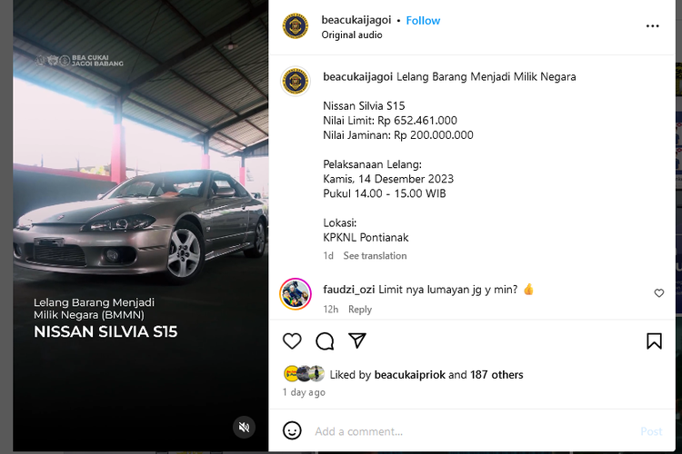 Lelang Barang Menjadi Milik Negara Nissan Silvia S15