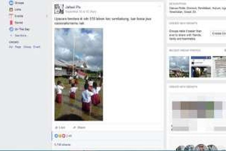 Sebuah foto yang menunjukkan suasana upacara bendera tengah berlangsung di tengah banjir di sebuah Sekolah Dasar di wilayah perbatasan menjadi viral.