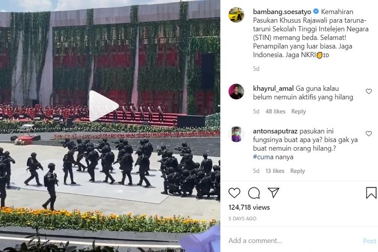 Tangkapan layar pada unggahan akun Instagram milik Ketua MPR Bambang Soesatyo.