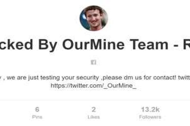 Akun Pinterest CEO Facebook Mark Zuckerberg diretas kelompok yang mengaku bernama OurMine Team