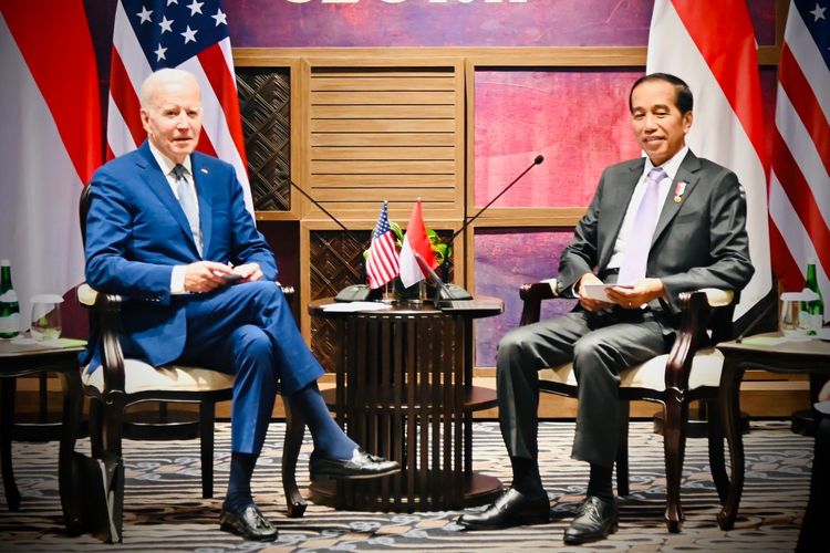 Pertemuan bilateral Presiden Indonesia Joko Widodo dengan Presiden Amerika Serikat Joe Biden di The Apurva Kempinski Bali, Senin (14/11/2022, jelang penyelenggaraan KTT G20 Bali pada 15-16 November 2022.