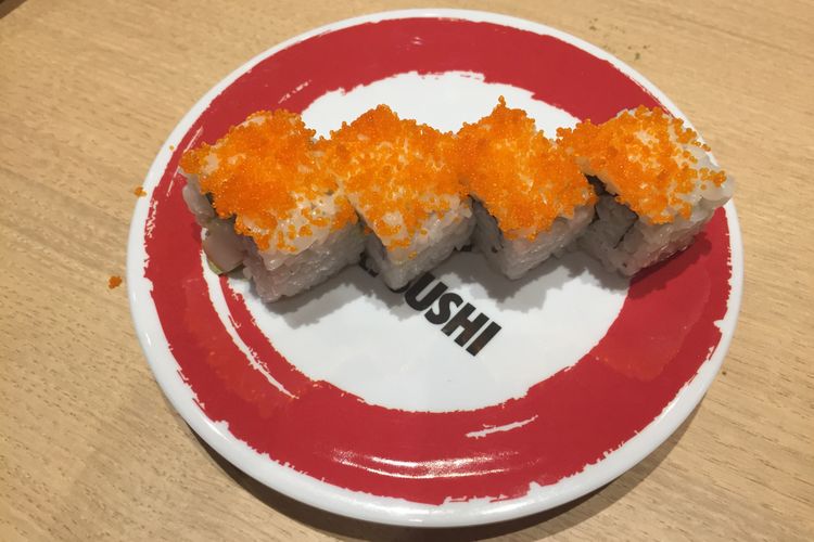 Menu California Roll dijual di Genki Sushi Indonesia.