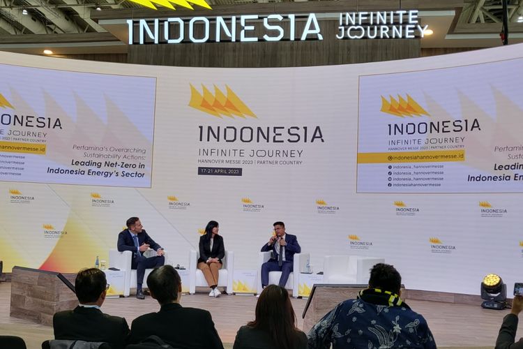Direktur Perencanaan Strategis dan Pengembangan Bisnis Pertamina New & Renewable Energy (Pertamina NRE) Fadli Rahman dalam Indonesia Partner Country Hannover Messe Conference di Jerman, pada Kamis (20/4/2023).