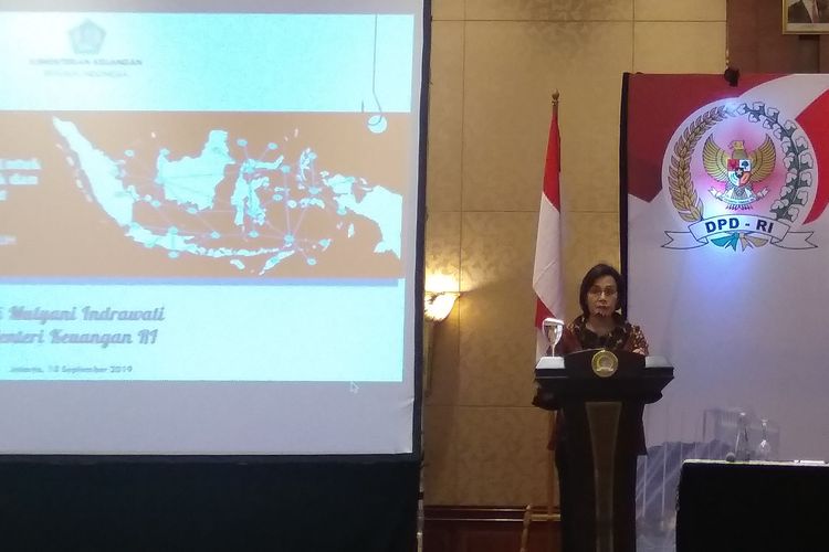 Menteri Keuangan Sri Mulyani saat memaparkan perkembangan APBN di Jakarta, Rabu (18/9/2019)