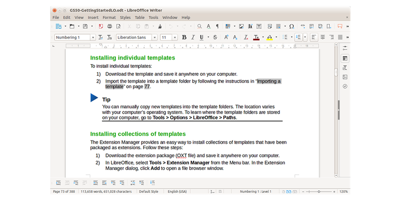 Tampilan aplikasi LibreOffice Writer