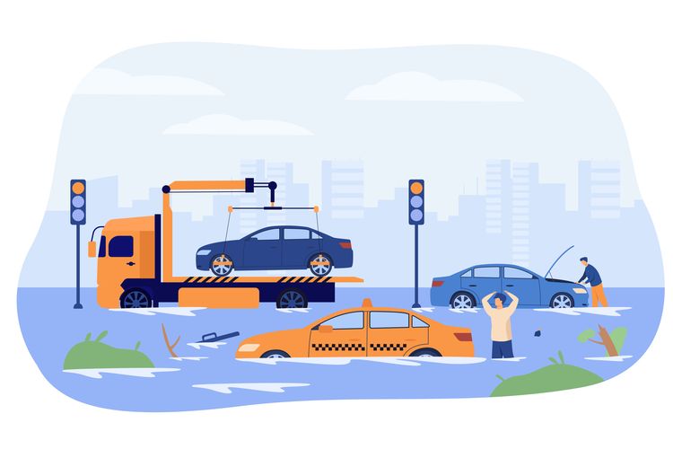Ilustrasi banjir yang mengganggu transportasi. 