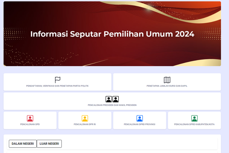 Tangkap layar situs cek daftar nama calon legislatif di Pemilu 2024.