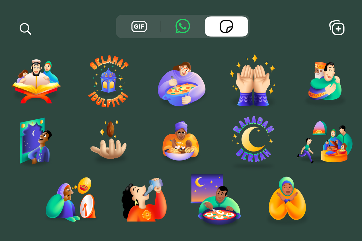 Ilustrasi stiker resmi WhatsApp untuk bulan puasa 2024 alias Ramadhan 1445H.