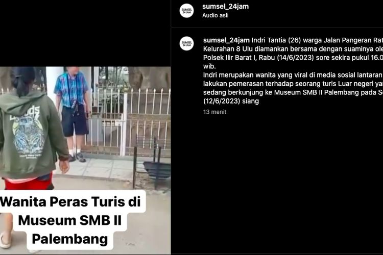 Video viral seorang wanita memalak turis saat berkunjung ke Museum Sultan Mahmud Badaruddin (SMB) II Palembang, Rabu (14/6/2023).