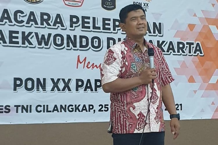 Wakil Ketua Umum Ketua Umum Pengurus Provinsi Taekwondo DKI Jakarta, Oni Junianto saat pelepasan tim taekwondo DKI Jakarta  untuk PON XX Papua 2021, Sabtu (25/9/2021).
