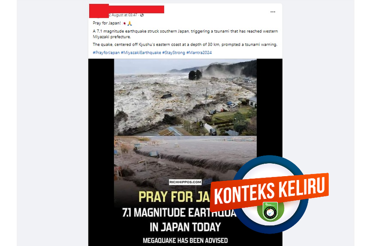 Tangkapan layar Facebook yang diklaim menampilkan kondisi Jepang pasca gempa pada bulan Agustus 2024