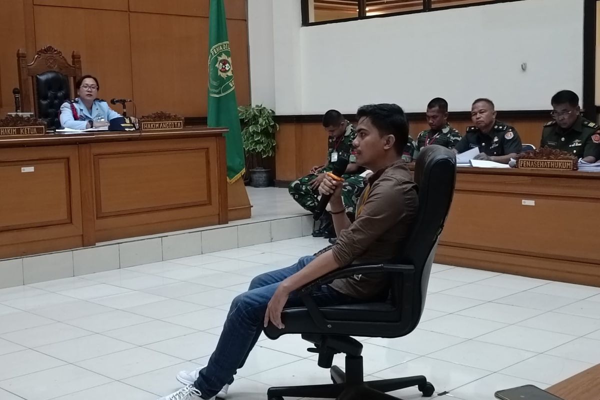 Khaidar, saksi kunci pembunuhan Imam Masykur, di Pengadilan Militer II-08 Jakarta, Cakung, Jakarta Timur, Kamis (2/11/2023).
