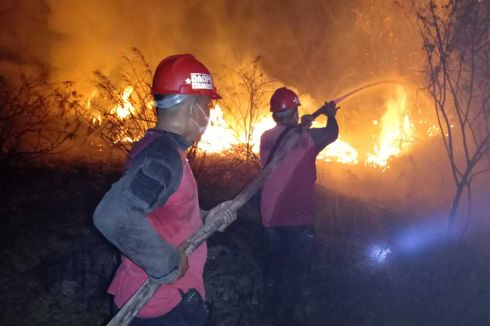Kebakaran Lahan di Kampar Riau, Petugas Gabungan Lakukan Pemadaman sampai Malam