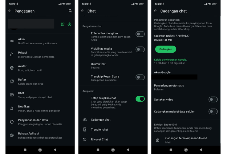 Ilustrasi cara mencadangkan chat WA di Google Drive