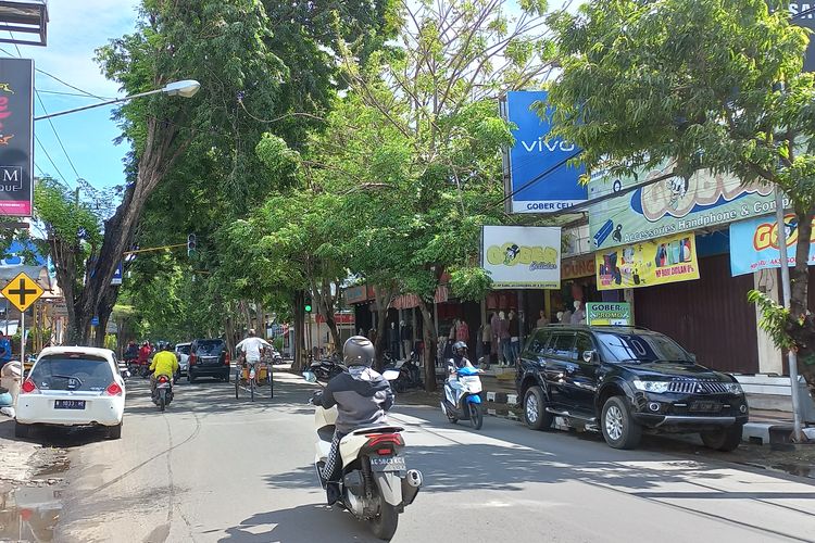 Salah satu pohon yang menjulang tinggi di Jalan Joyoboyo, Kota Kediri, Jawa Timur.