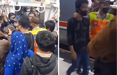 Kolase foto tangkapan layar unggahan video bernarasi komplotan copet diamankan petugas setelah kepergok sedang beraksi di Stasiun Batuceper.