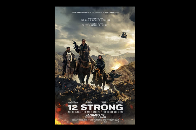 Dibintangi Chris Hemsworth, film 12 Strong (2018) menceritakan kisah tentang tim Pasukan Khusus pertama yang dikerahkan ke Afghanistan setelah 9/11.