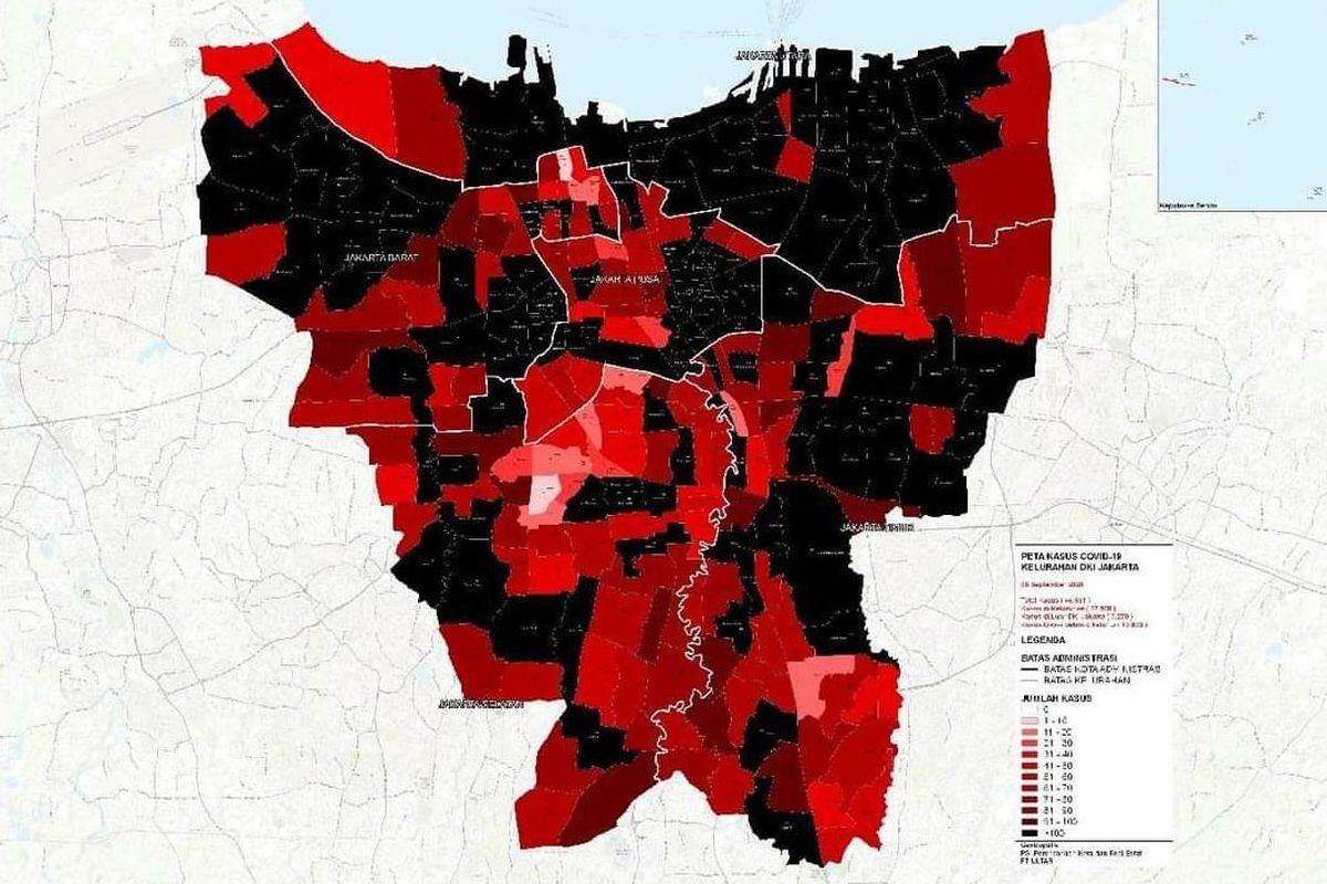 Ini merupakan gambar yang disertai keterangan hoaks yang menyatakan sejumlah kelurahan di DKI Jakarta masuk zona hitam Covid-19. Gambar ini viral di media sosil sejak Kamis (10/9/2020). Gugus Tugas Percepatan Penanganan Covid-19 hanya memetakan empat kategori zona wilayah terkait penyebaran Covid-19, yakni zona hijau, zona oranye, zona kuning, dan zona merah.
