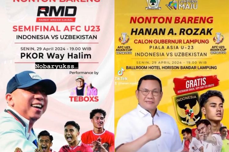Bidik layar unggahan nobar gratis semifinal Piala Asia U-23 yang digelar tokoh politik di Bandar Lampung, Senin (29/4/2024).