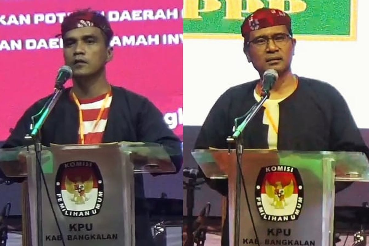 Kolase foto calon bupati Bangkalan nomor urut 1 Lukman Hakim (kiri) dan calon bupati Bangkalan nomor urut 2 Mathur Husyairi (kanan)