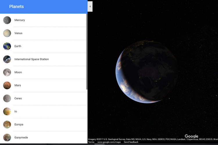 Penampakan tata surya melalui navigasi Google Map