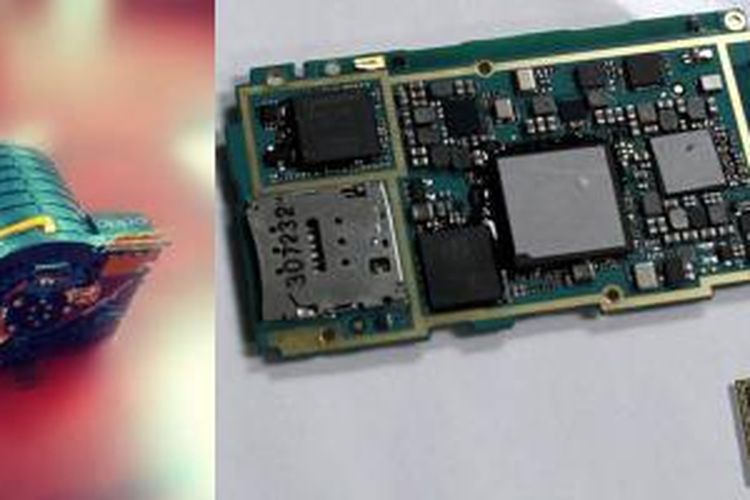 Mainboard dan modul kameran Oppo N1.