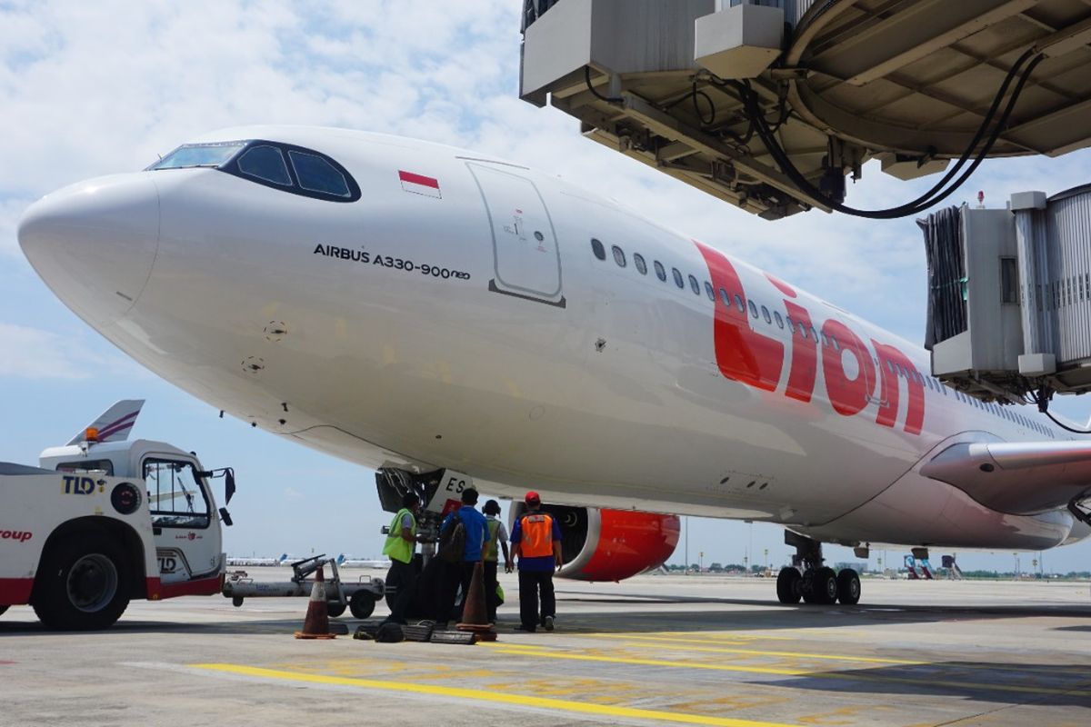 Pesawat Lion Air Airbus 330-900 Neo. Lion Air Group mengakui penumpang Warga Negara Indonesia (WNI) yang terlibat keributan dengan pramugara Pesawat Turkish Airlines adalah karyawannya.
