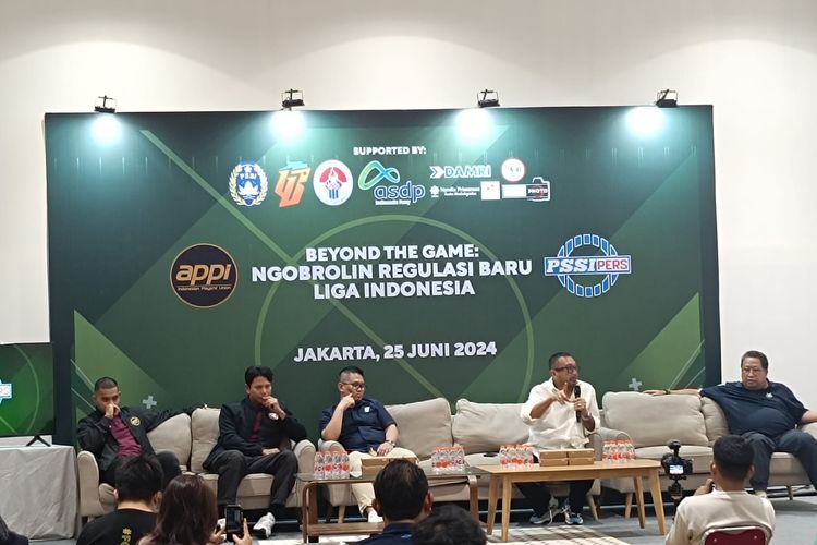 Agenda diskusi PSSI Pers bertajuk Ngobrolin Regulasi Baru Liga Indonesia Baru di GBK Arena pada Selasa (25/6/2024).