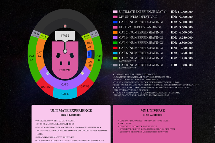 Harga tiket konser Coldplay setelah kena pajak