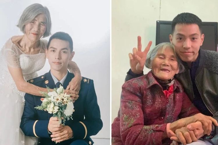 Nenek berusia 85 tahun bernama Tang berfoto sembari mengenakan gaun pernikahan didampingi oleh pria bernama Zhang. Terdapat kisah menyentuh mengiringi foto viral tersebut.