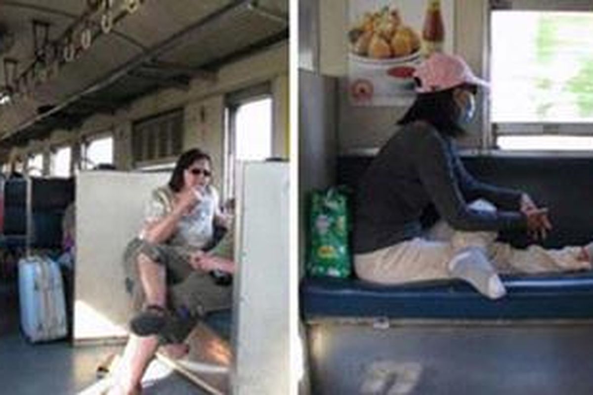 Kereta kelas 3 Bangkok-Ayutthaya di Thailand.