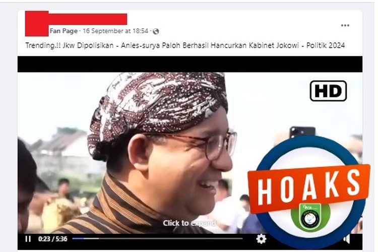 Tangkapan layar Facebook narasi yang menyebut Jokowi dipolisikan Anies Baswedan dan Surya Paloh