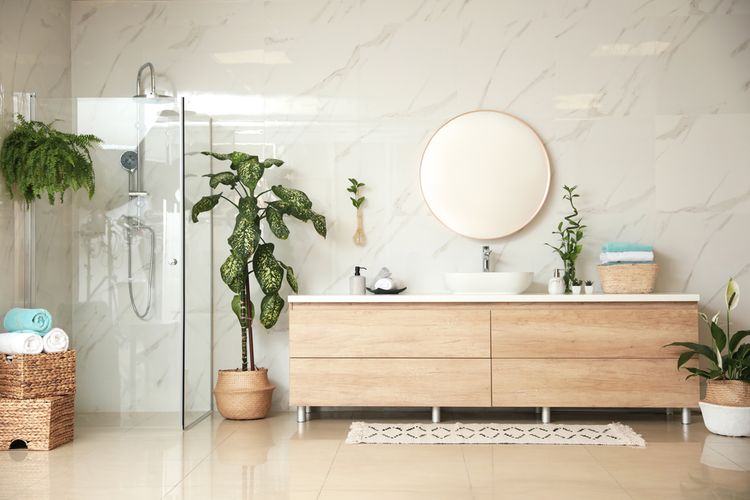 Ilustrasi tampilan kamar mandi estetik dan segar