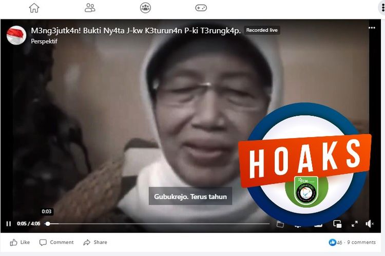 Tangkapan layar Facebook narasi yang menyebut Jokowi terbukti keterunan PKI