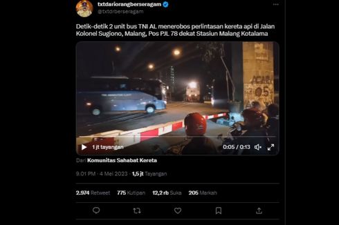 Kronologi 2 Bus TNI AL Nyaris Ditabrak Kereta Usai Terobos Perlintasan di Malang