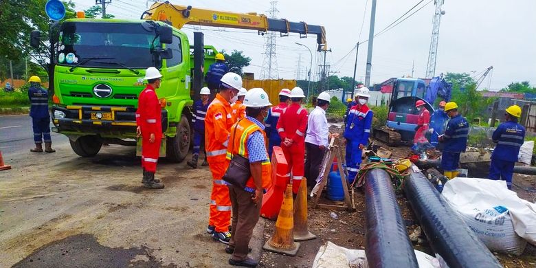 Dokumentasi penyelesaian proyek interkoneksi Interkoneksi Pipa Gresik-Semarang (Gersem) dengan Pipa Kalimantan-Jawa (Kalija) pada Rabu (7/4/2021).