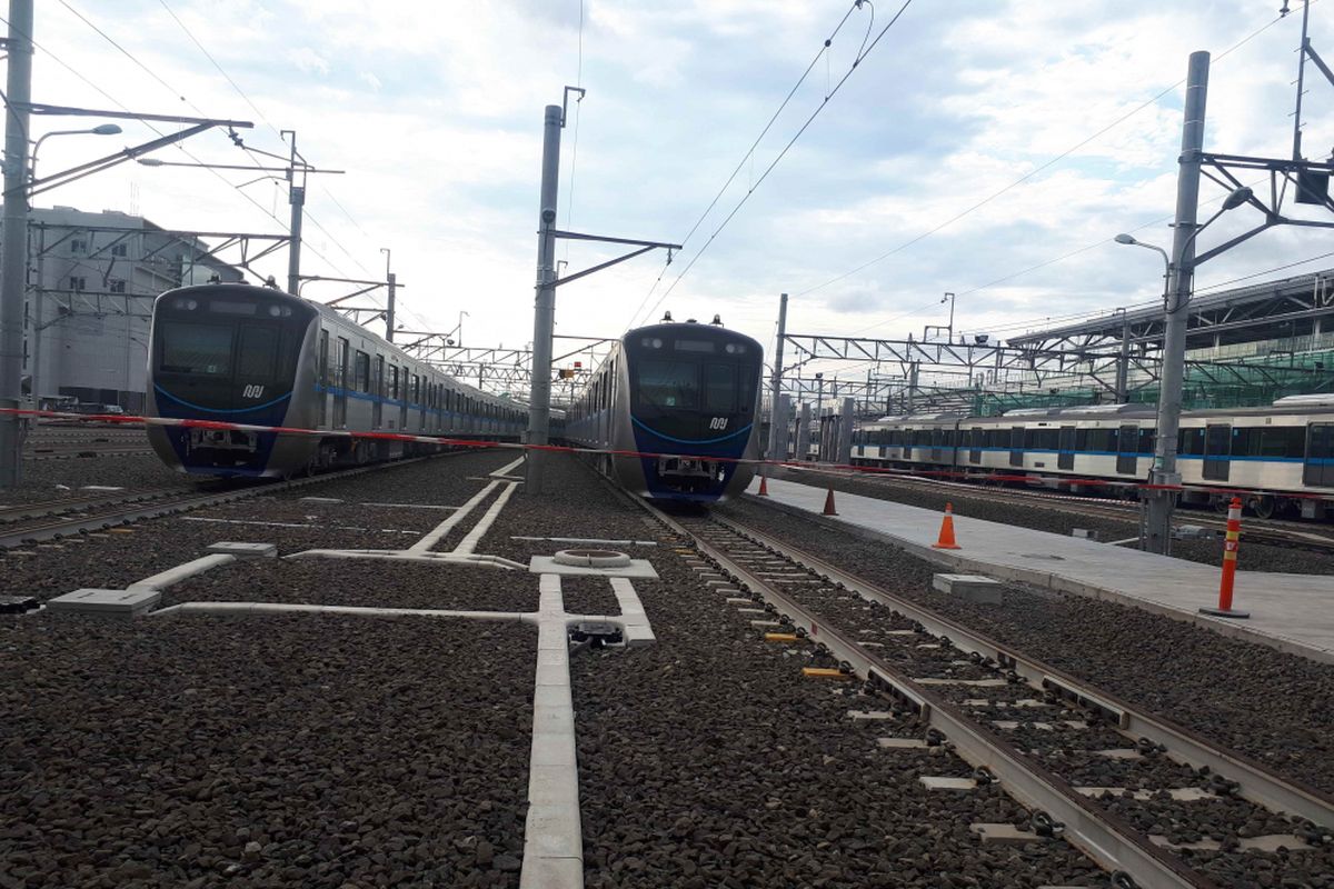 Rangkaian kereta MRT di Depo Lebak Bulus, Jakarta Selatan. Foto diambil Kamis (27/12/2018).