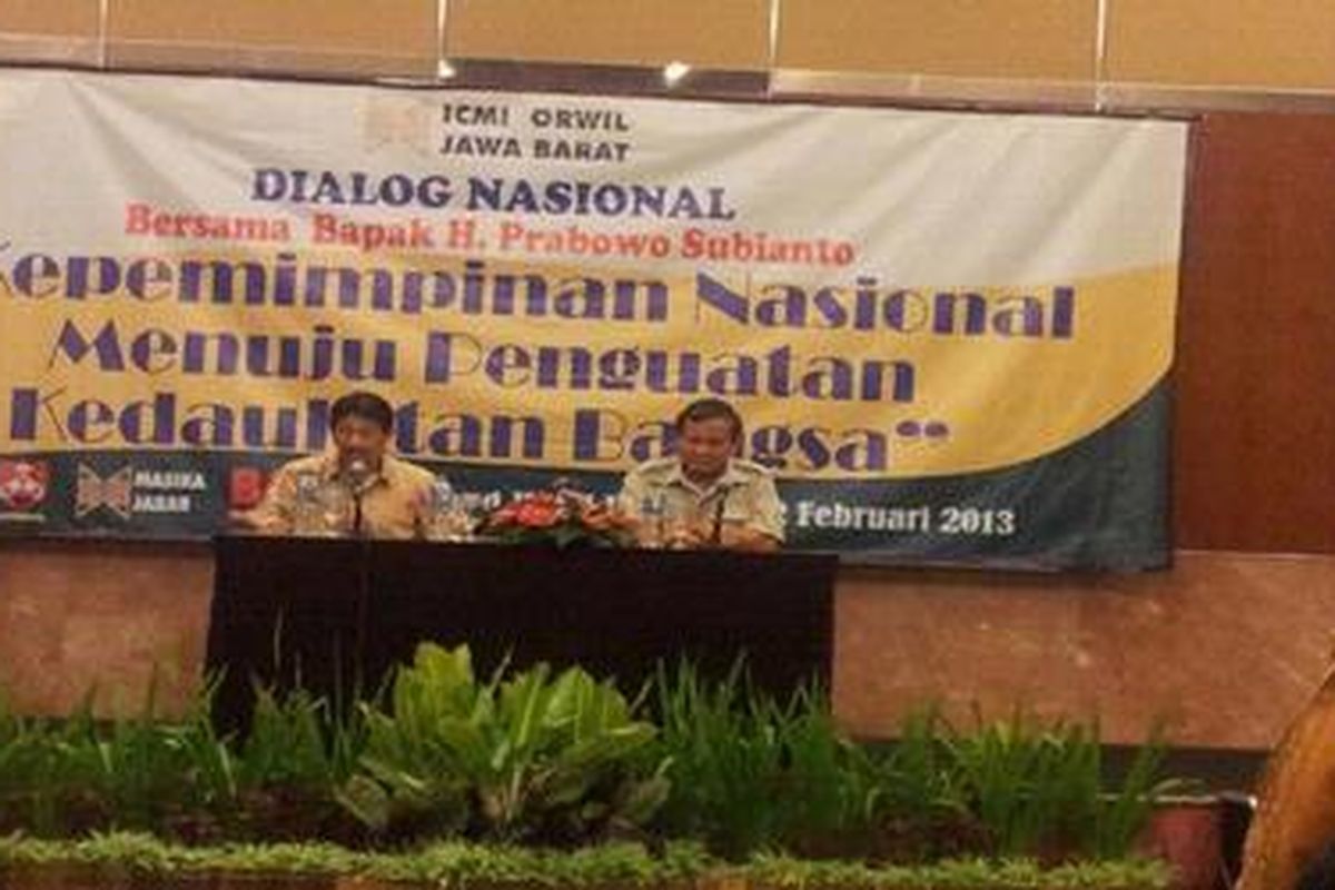 Prabowo Subianto dalam acara Dialog Nasional di Bandung, Sabtu (2/2/2013)