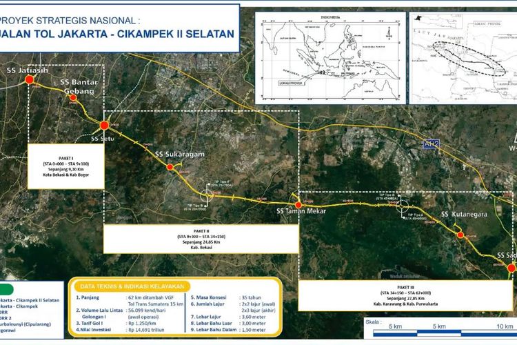 Trase Jalan Tol Jakarta-Cikampek II Selatan dirancang sepanjang 62 kilometer