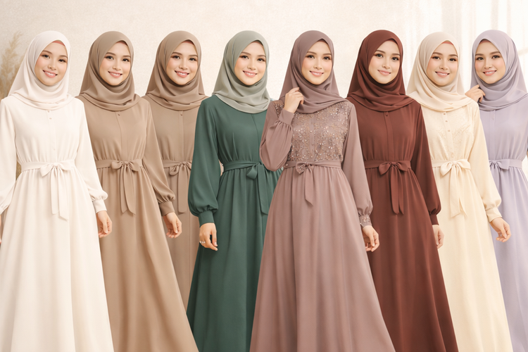 Tren Baju Gamis Lebaran 2026 Mulai Ramai:Warna Earth Tone Mendominasi Lebaran 2026.