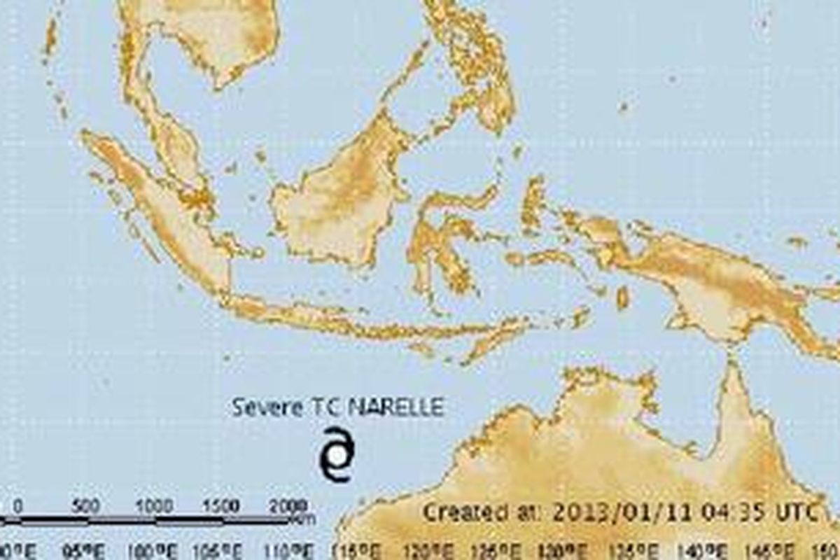 Posisi siklon tropis Narelle pada 11 Januari 2013.
