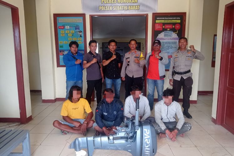 4 nelayan pelaku pencurian mesin kapal di Sebatik Nunukan Kaltara saat diamankan Polisi