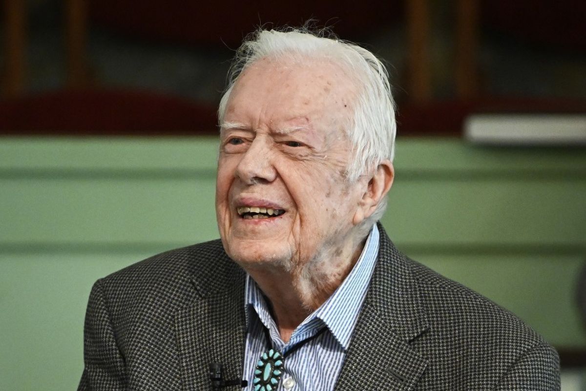 Dalam file foto 3 November 2019 ini, mantan Presiden Jimmy Carter mengajar sekolah Minggu di Gereja Baptis Maranatha di Plains, Georgia, Amerika Serikat.