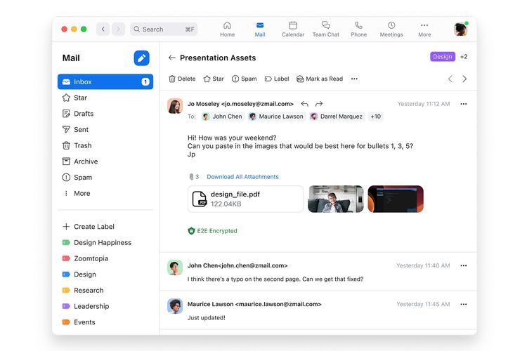 Tampilan fitur baru Zoom Mail versi beta di aplikasi Zoom desktop.