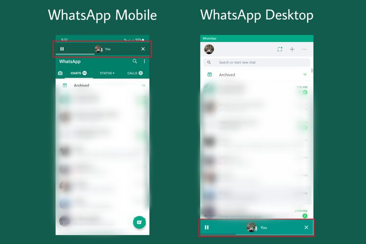 Tampilan fitur baru pemutar voice note WhatsApp.