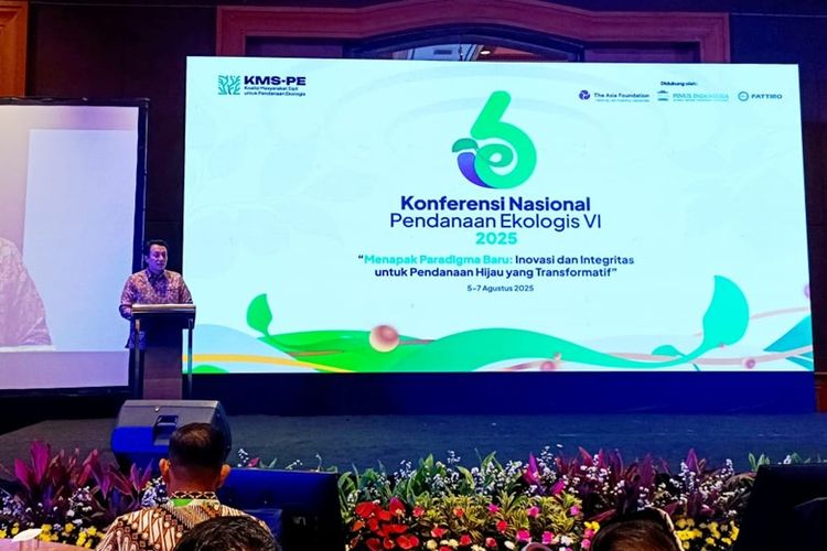 Wakil Menteri Lingkungan Hidup dan Kehutanan Diaz Hendropriyono dalam Konferensi Nasional Pendanaan Ekologis Ke-6 di Jakarta, Selasa (5/8/2025). 