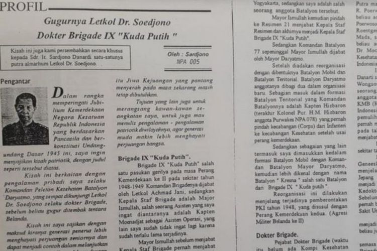 Peristiwa penembakan dr. Sudjono diceritakan oleh mantan koleganya dalam sebuah buletin internal TNI-AD.