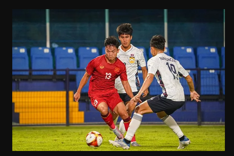 Timnas U22 Vietnam saat melawan Laos pada laga pertama Grup B sepak bola SEA Games 2023 di Prince Stadium, Phnom Penh, Kamboja, Minggu (30/4/2023) malam WIB.